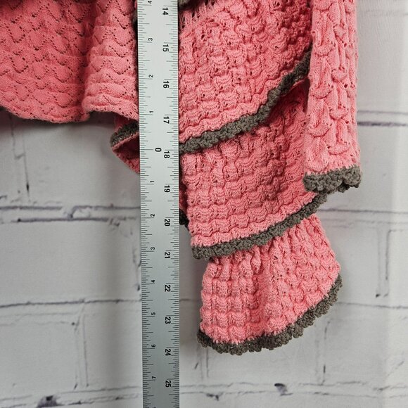 ODD MOLLY Pink Knit Crochet Cardigan Sweater Ruffles Frills 3/4 Sleeve Womens 3 - Picture 13 of 16